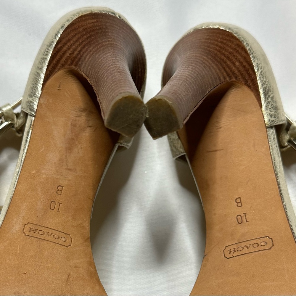 Coach Metallic Gold Braided Ankle-Strap Stack Heels Sz 10 - Picture 9 of 10